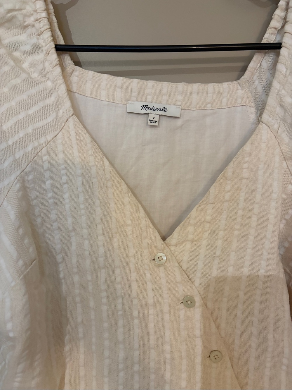 Madewell Cream Puff-Sleeve Button-Front Midi Dress Missing One Button - Picture 4 of 5